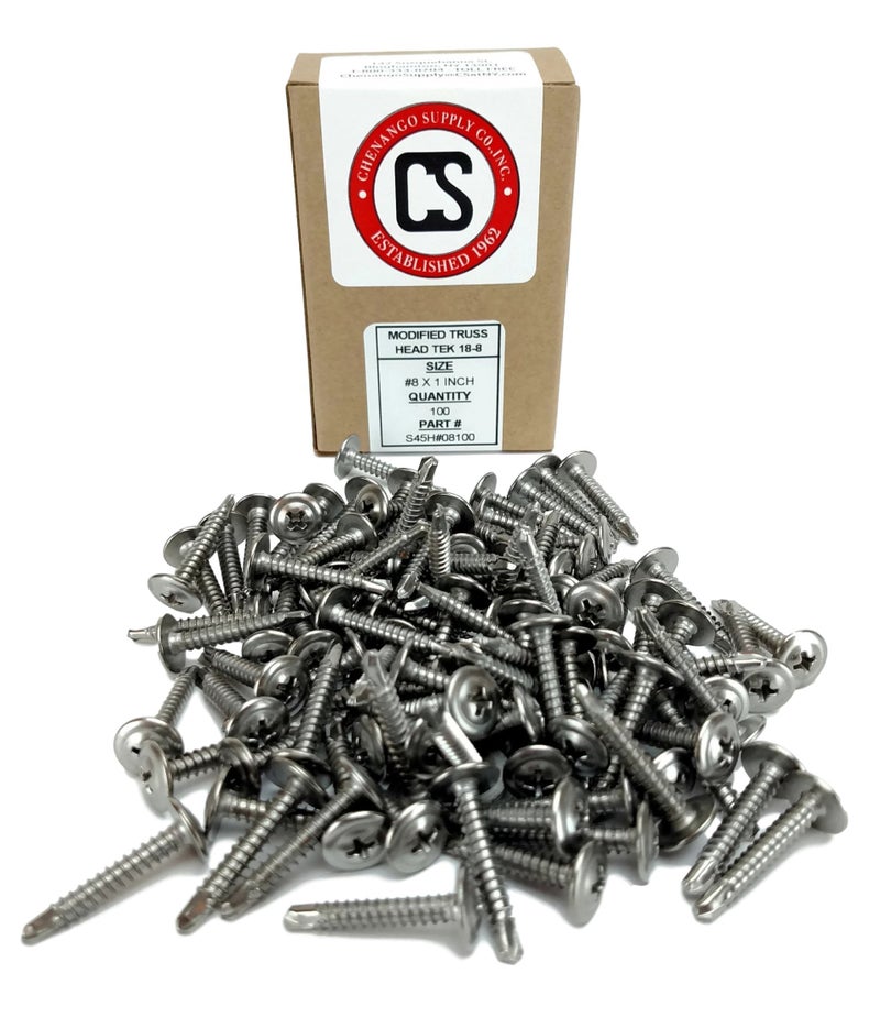 Chenango Supply 410 Stainless #10 x 3/4" Wafer Head Philips Self Drilling Sheet Metal Tek Screws, (1/2" to 1" Length in Listing), 100 Pieces, Modified Truss Head Self Driller (#10 x 3/4 Inch) - Image 2